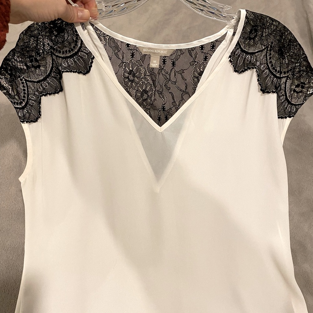 Short sleeve lace inset white shirt